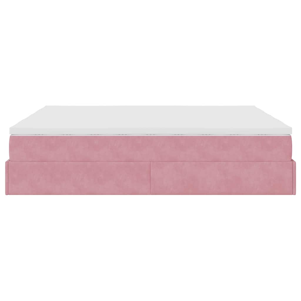 Struttura Letto Pouf con Materassi Rosa 160x200 cm Velluto | homemem39