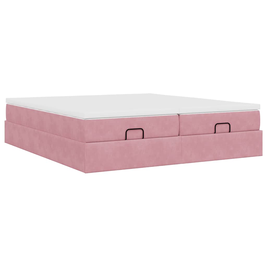 Struttura Letto Pouf con Materassi Rosa 160x200 cm Velluto | homemem39