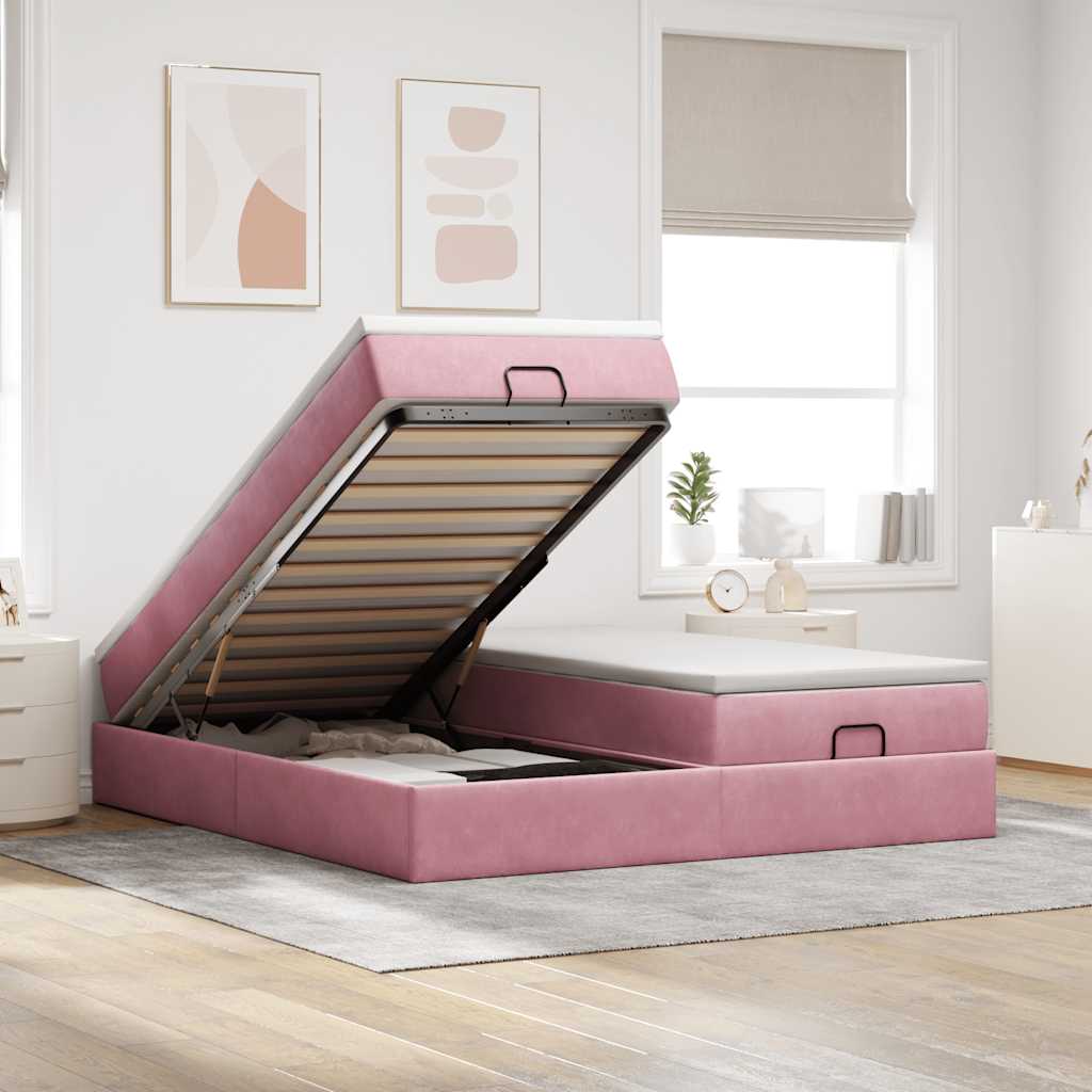 Struttura Letto Pouf con Materassi Rosa 160x200 cm Velluto | homemem39