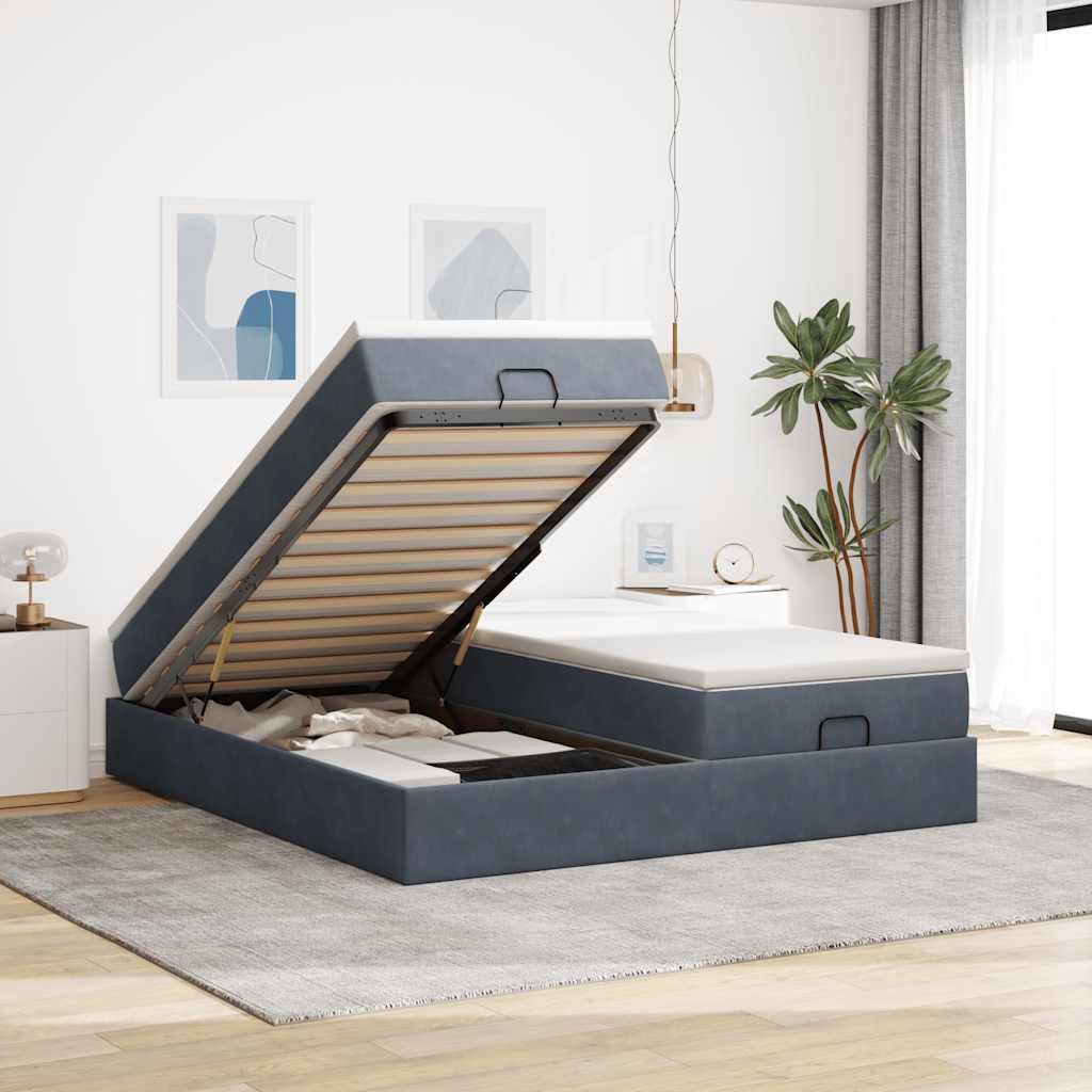Struttura Letto Pouf con Materassi 200x200 cm Velluto