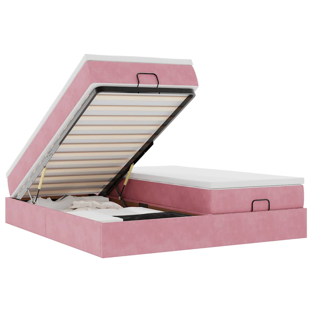 Struttura Letto Pouf con Materassi Rosa 200x200 cm Velluto - homemem39