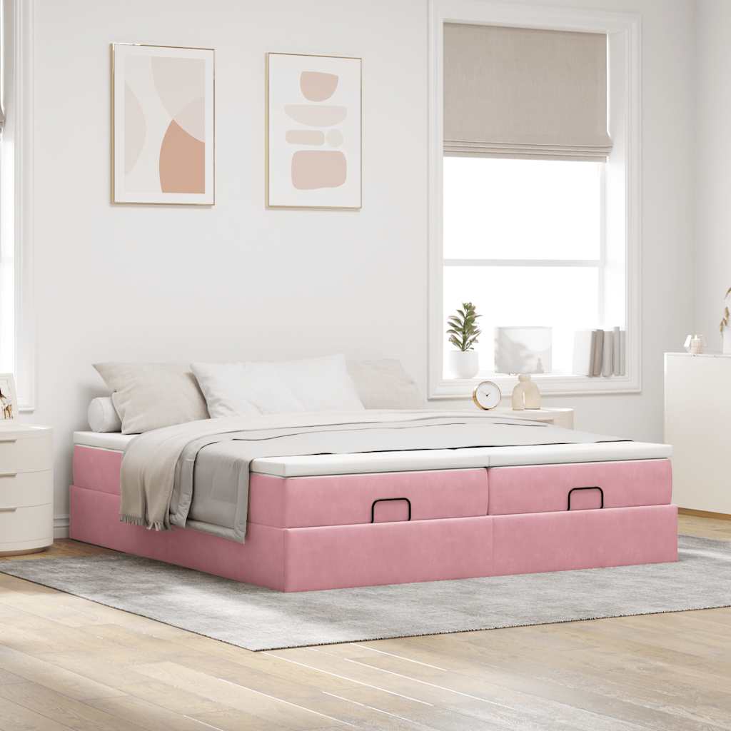 Struttura Letto Pouf con Materassi Rosa 200x200 cm Velluto - homemem39