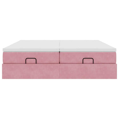 Struttura Letto Pouf con Materassi Rosa 200x200 cm Velluto - homemem39