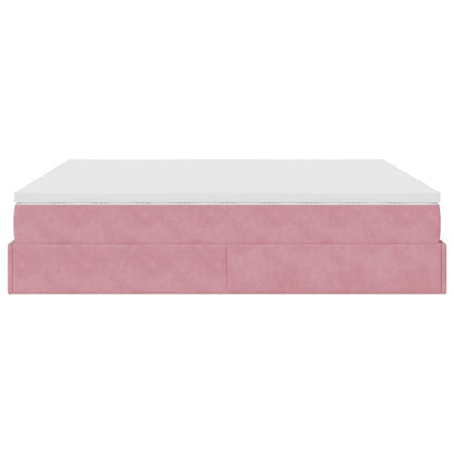 Struttura Letto Pouf con Materassi Rosa 200x200 cm Velluto - homemem39