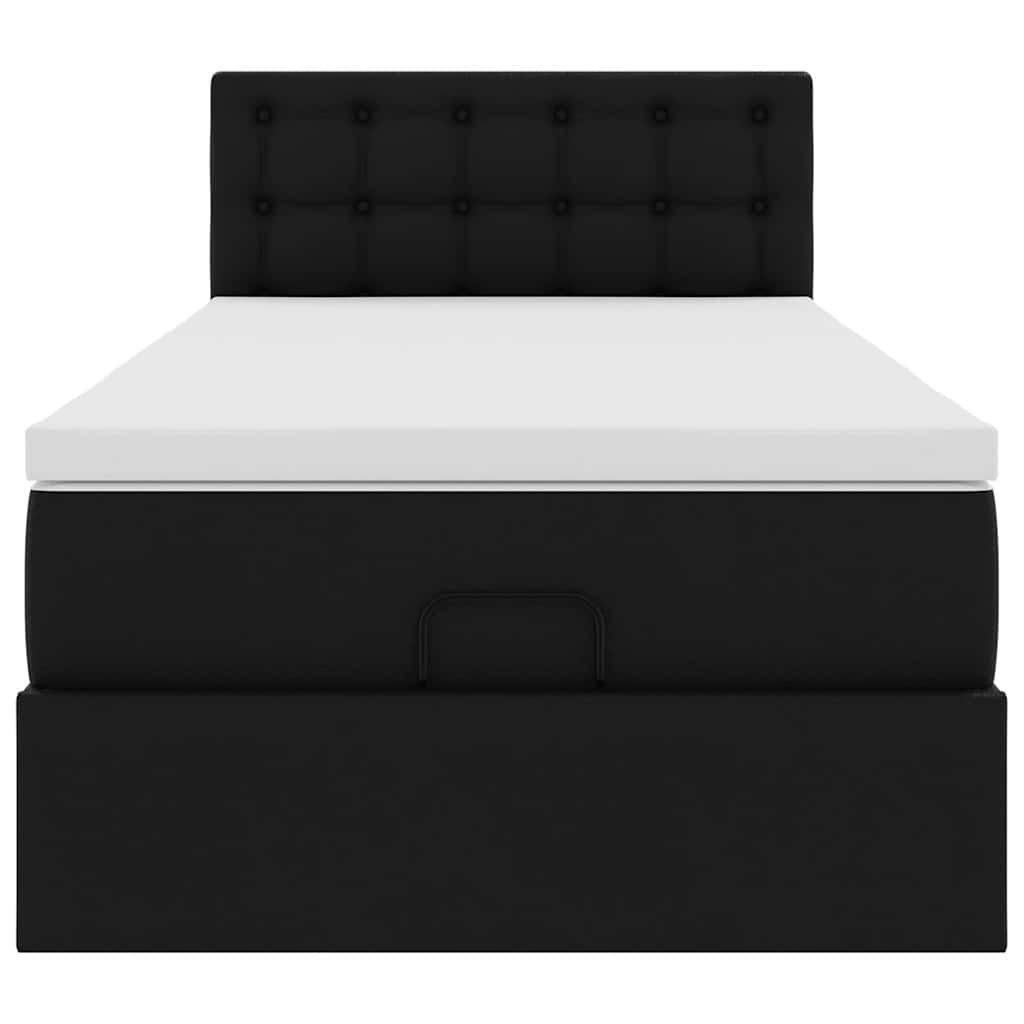 Letto Pouf con Materasso Nero 90x190 cm Similpelle
