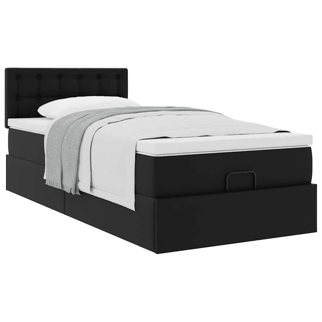 Letto Pouf con Materasso Nero 90x200 cm Similpelle | homemem39