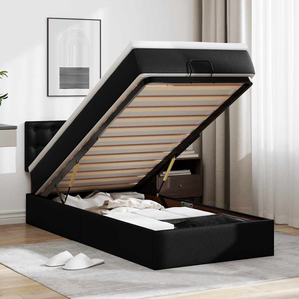 Letto Pouf con Materasso Nero 90x200 cm Similpelle | homemem39