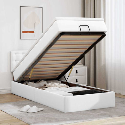 Letto Pouf con Materasso Bianco 100x200 cm Similpelle