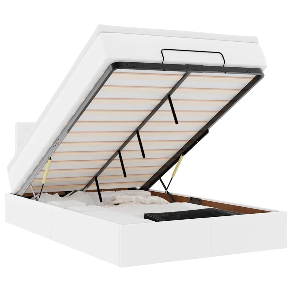 Struttura Letto Pouf con Materasso Bianco 120x190 cm Similpelle