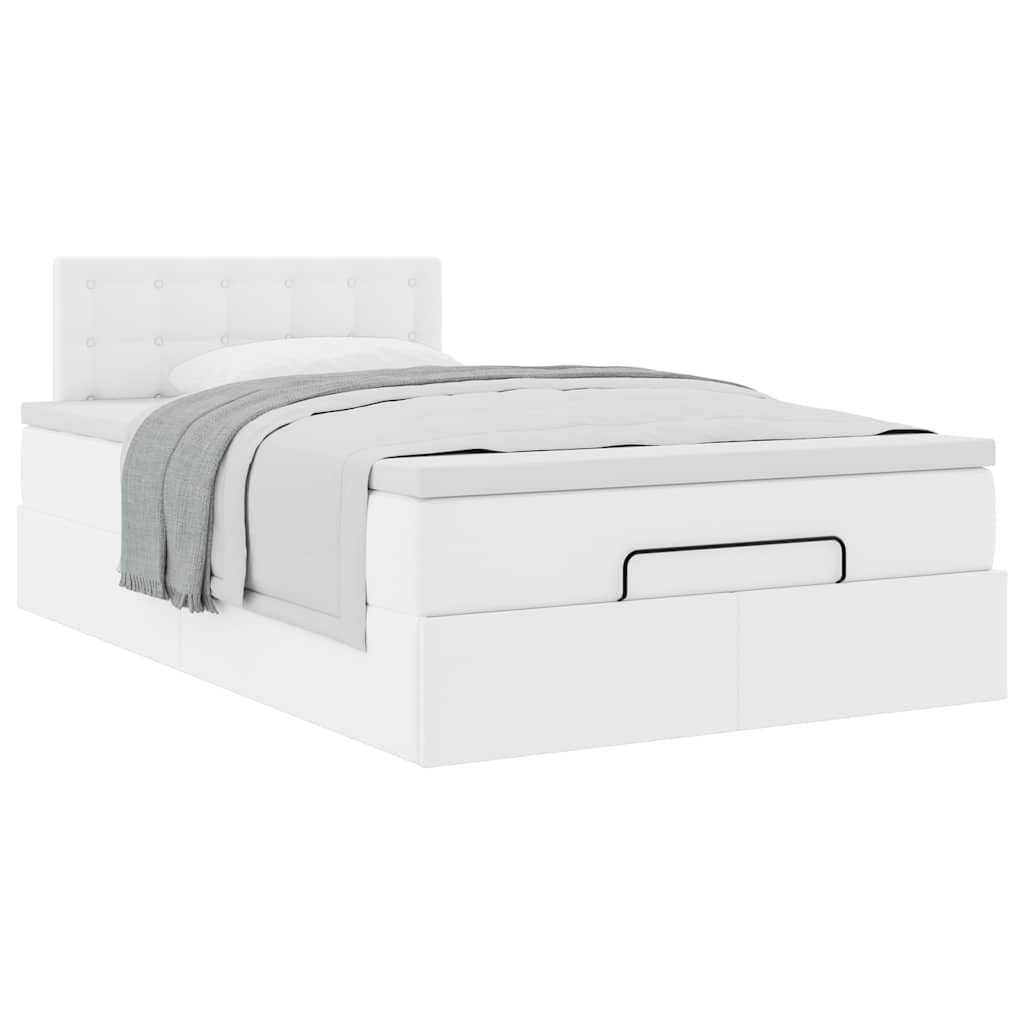 Struttura Letto Pouf con Materasso Bianco 120x190 cm Similpelle