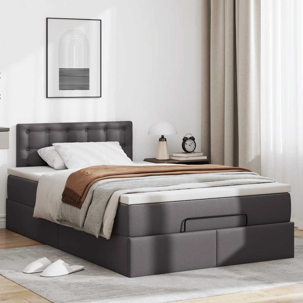 Struttura Letto Pouf con Materasso Grigio 120x190 cm Similpelle | homemem39