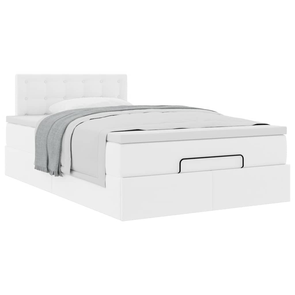 Struttura Letto Pouf con Materasso Bianco 120x200 cm Similpelle | homemem39