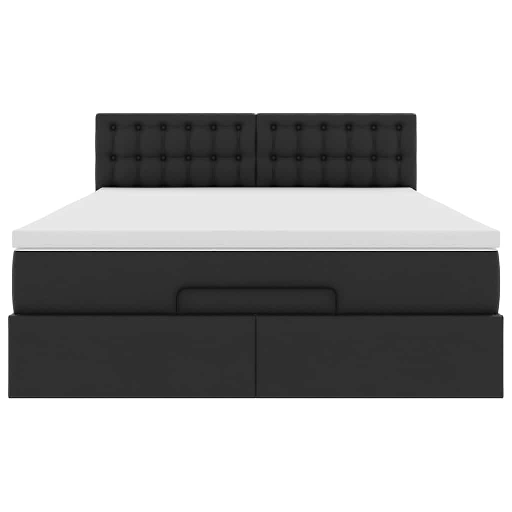 Struttura Letto Pouf con Materasso Nero 140x190 cm Similpelle