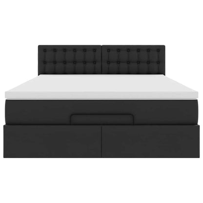 Struttura Letto Pouf con Materasso Nero 140x190 cm Similpelle