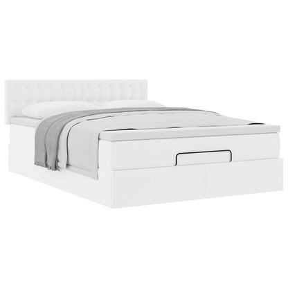 Struttura Letto Pouf con Materasso Bianco 140x190 cm Similpelle