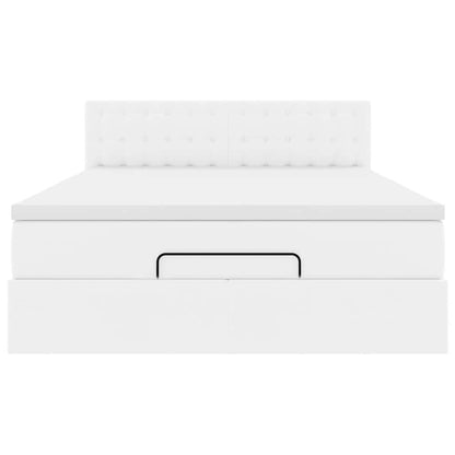 Struttura Letto Pouf con Materasso Bianco 140x190 cm Similpelle