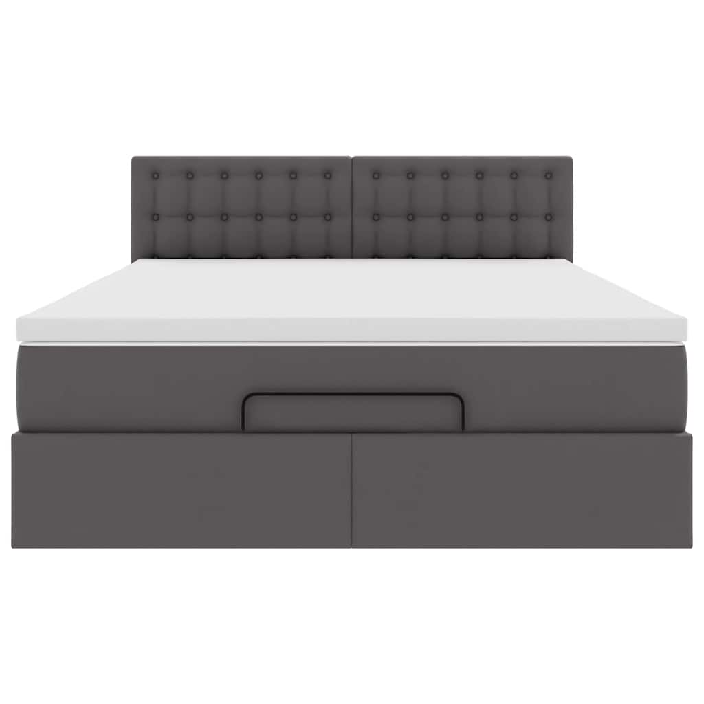 Struttura Letto Pouf con Materasso Grigio 140x190 cm Similpelle