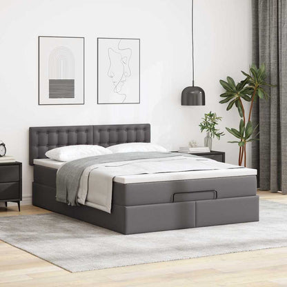 Struttura Letto Pouf con Materasso Grigio 140x200 cm Similpelle - homemem39