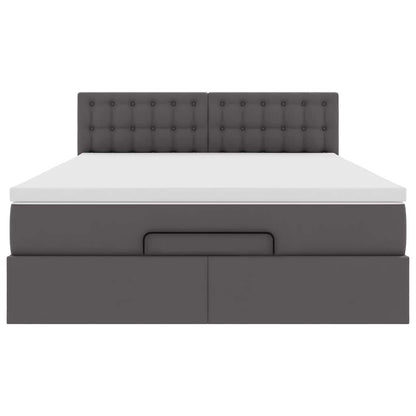 Struttura Letto Pouf con Materasso Grigio 140x200 cm Similpelle - homemem39