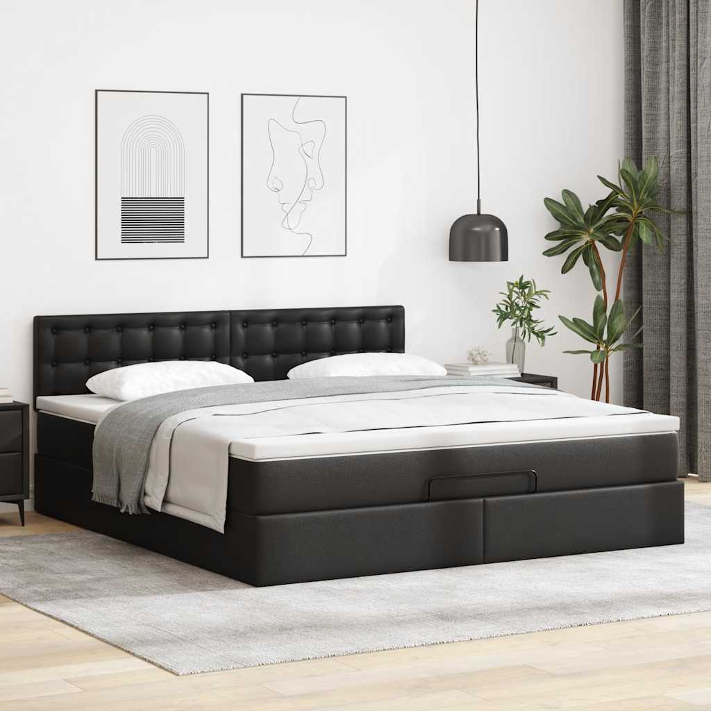 Struttura Letto Pouf con Materasso Nero 160x200 cm Similpelle | homemem39