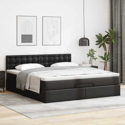 Struttura Letto Pouf con Materasso Nero 160x200 cm Similpelle | homemem39