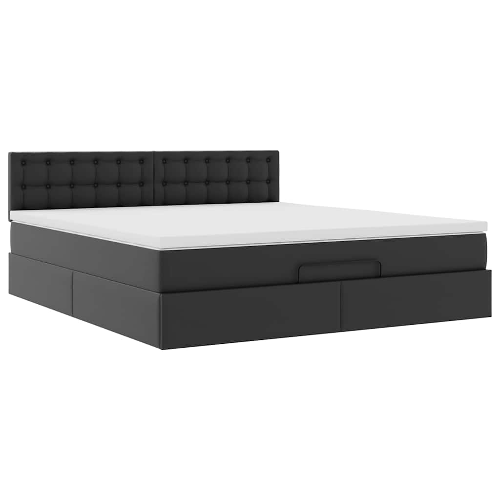 Struttura Letto Pouf con Materasso Nero 160x200 cm Similpelle | homemem39