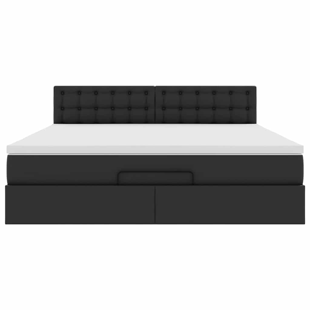 Struttura Letto Pouf con Materasso Nero 160x200 cm Similpelle | homemem39