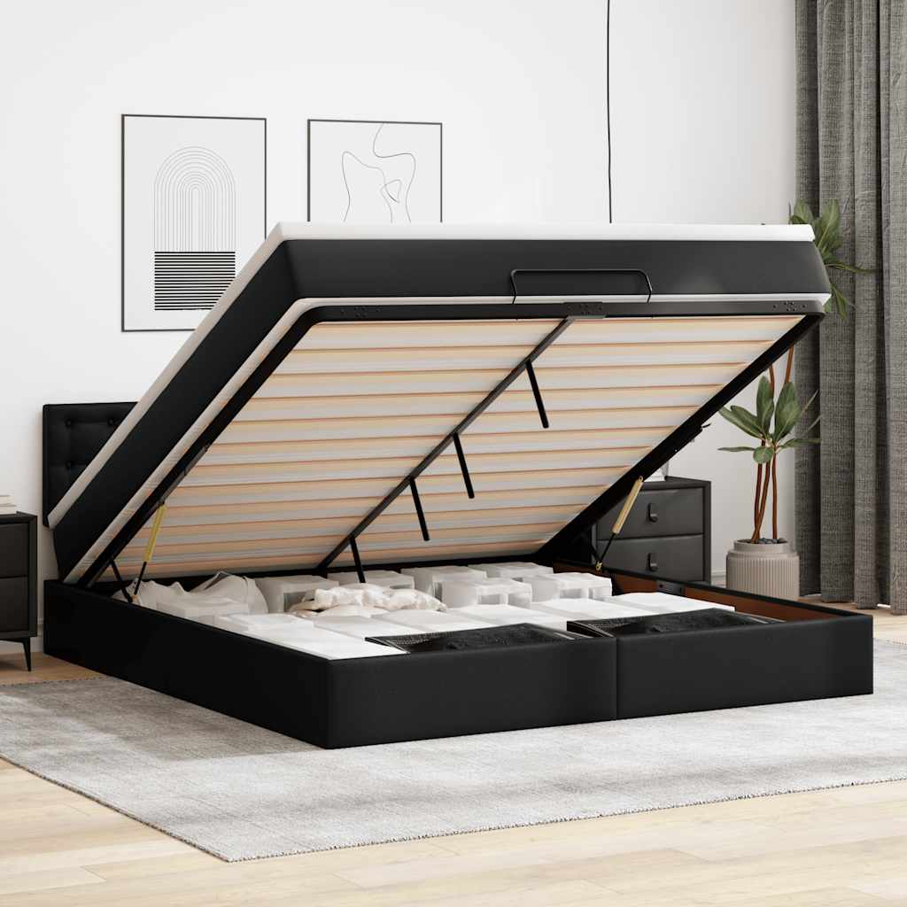 Struttura Letto Pouf con Materasso Nero 160x200 cm Similpelle | homemem39