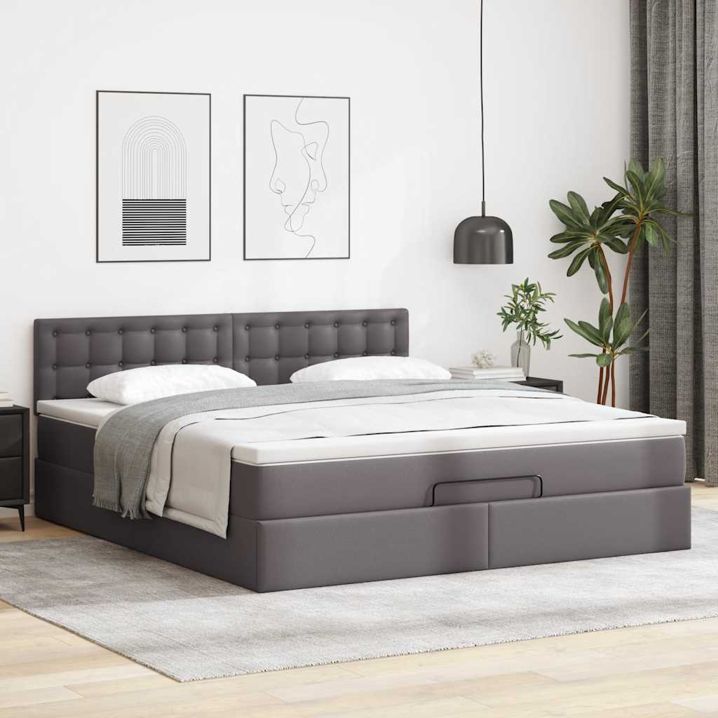 Struttura Letto Pouf con Materasso Grigio 160x200 cm Similpelle