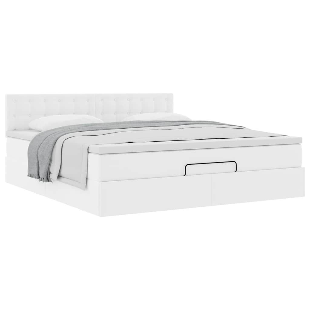 Struttura Letto Pouf con Materasso Bianco 180x200 cm Similpelle | homemem39