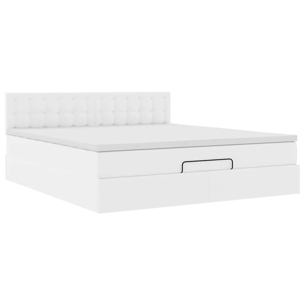 Struttura Letto Pouf con Materasso Bianco 180x200 cm Similpelle | homemem39