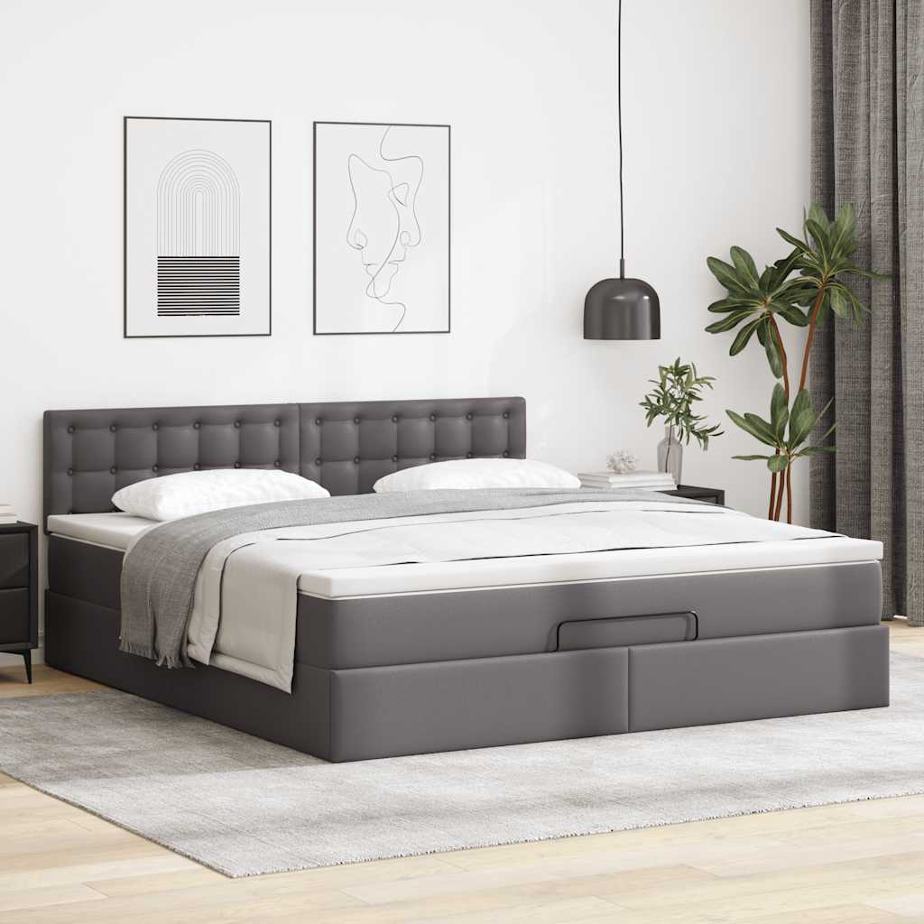 Struttura Letto Pouf con Materasso Grigio 180x200 cm Similpelle | homemem39