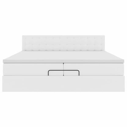 Struttura Letto Pouf con Materassi Bianco 200x200 cm Similpelle