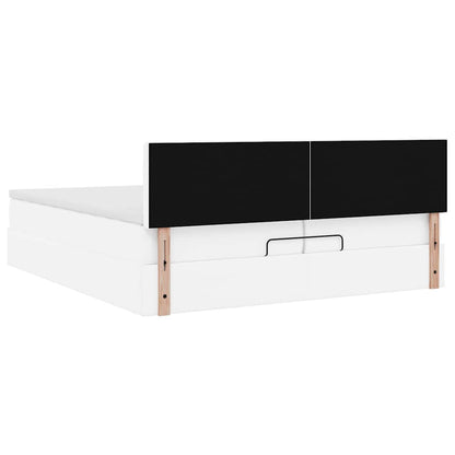 Struttura Letto Pouf con Materassi Bianco 200x200 cm Similpelle