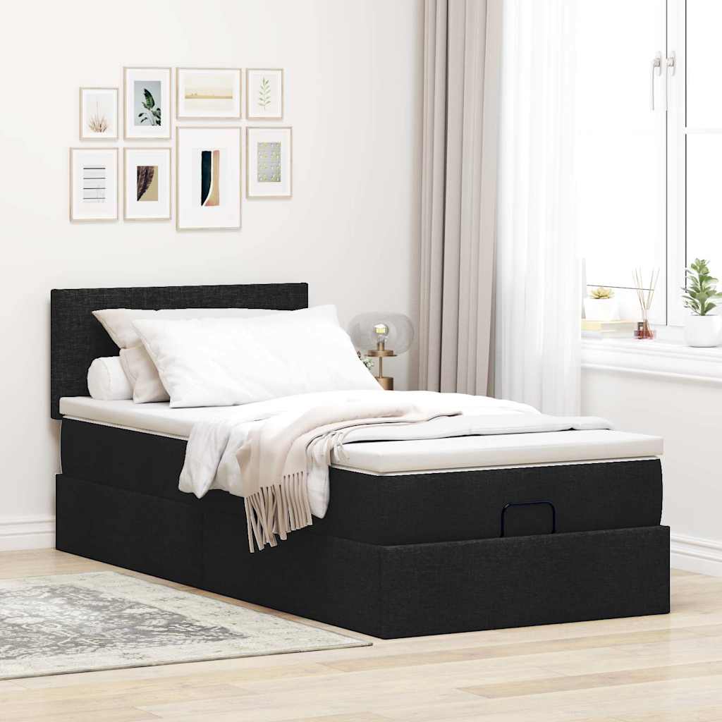 Struttura Letto Pouf con Materasso Nero 90x190 cm in Tessuto | homemem39