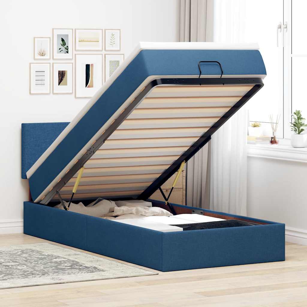 Struttura Letto Pouf con Materasso Blu 90x190 cm in Tessuto | homemem39