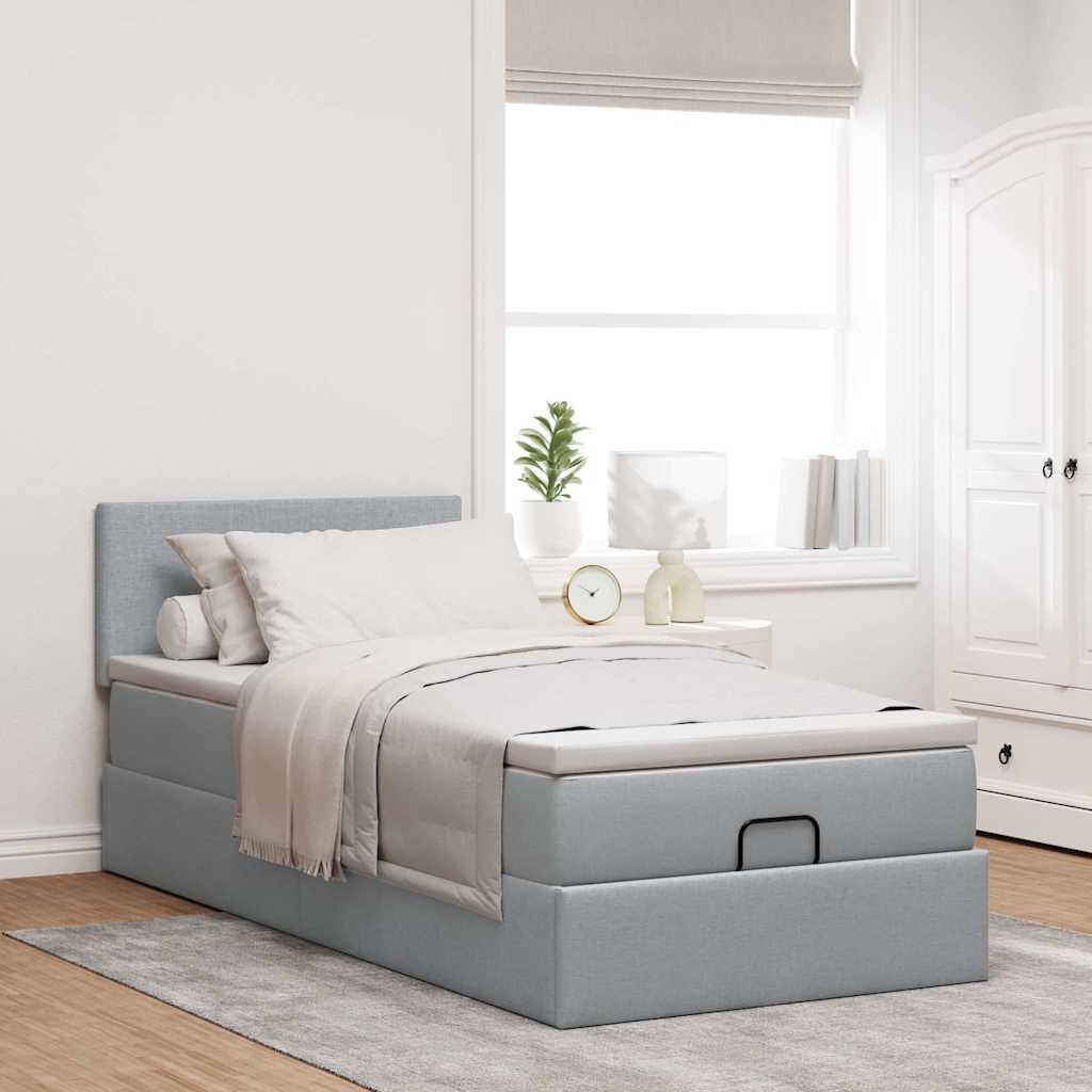 Pouf Letto con Materasso Grigio Chiaro 90x200 cm in Tessuto - homemem39