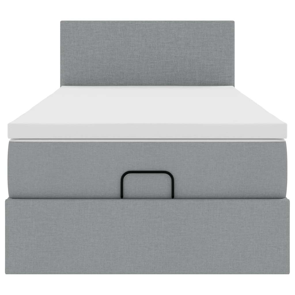 Pouf Letto con Materasso Grigio Chiaro 90x200 cm in Tessuto
