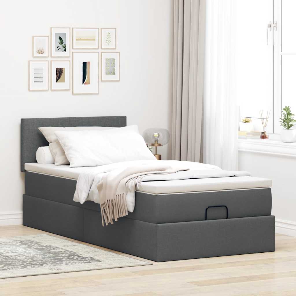 Pouf Letto con Materasso Grigio Scuro 90x200 cm in Tessuto - homemem39