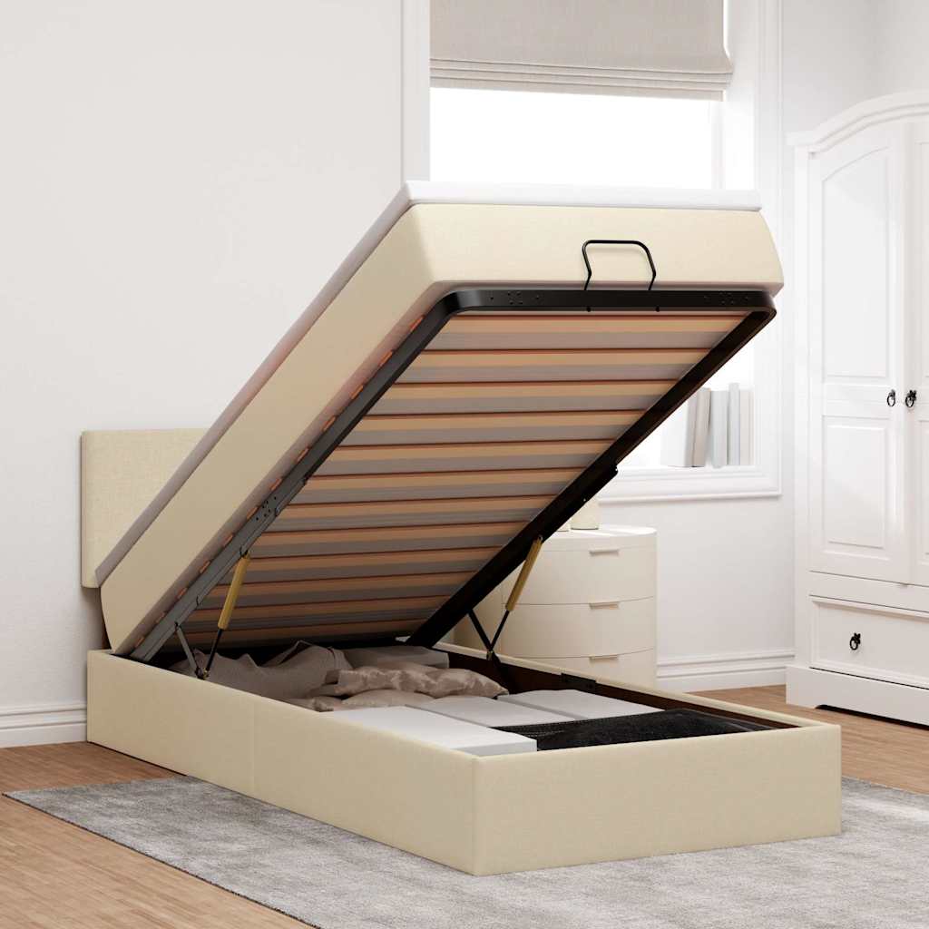 Pouf Letto con Materasso Crema 90x200 cm in Tessuto | homemem39