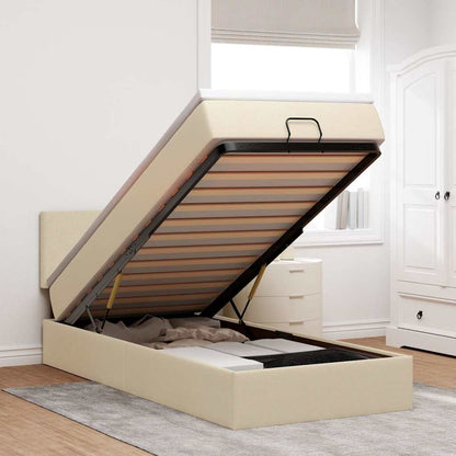 Pouf Letto con Materasso Crema 90x200 cm in Tessuto | homemem39