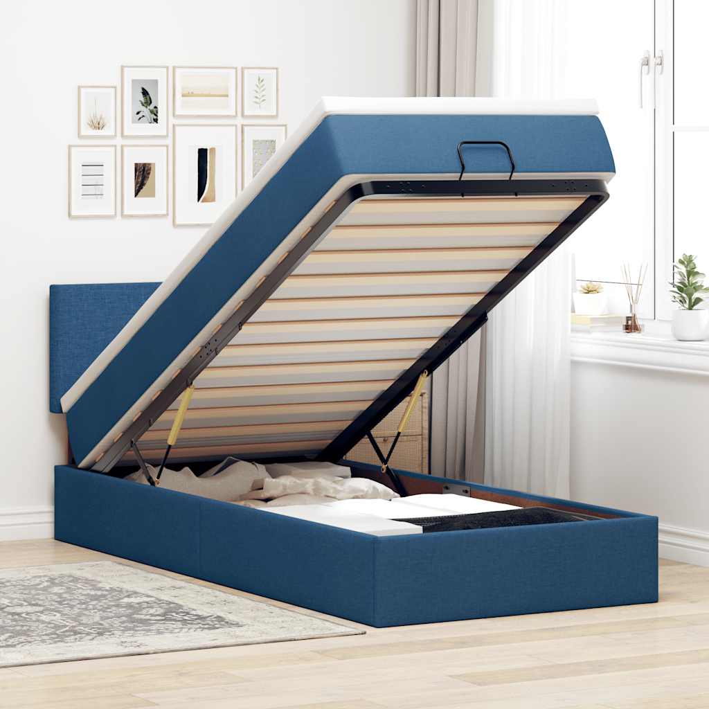 Pouf Letto con Materasso Blu 90x200 cm in Tessuto | homemem39