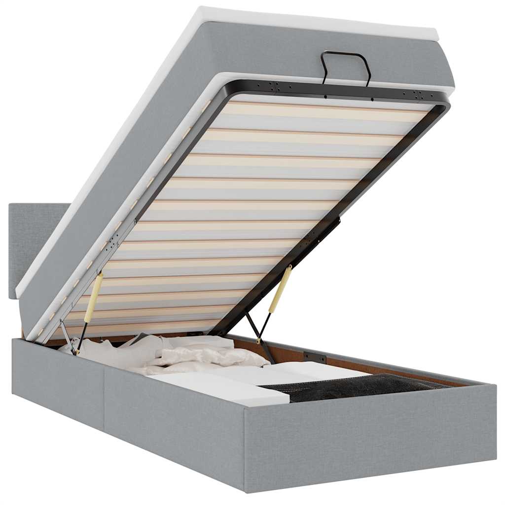 Pouf Letto con Materasso Grigio Chiaro 100x200 cm in Tessuto - homemem39