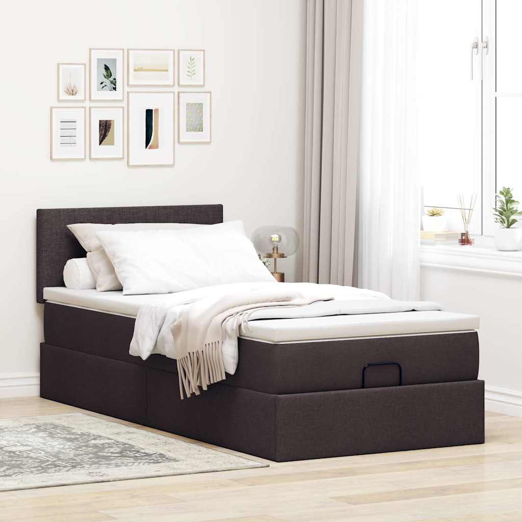 Pouf Letto con Materasso Marrone Scuro 100x200 cm in Tessuto - homemem39