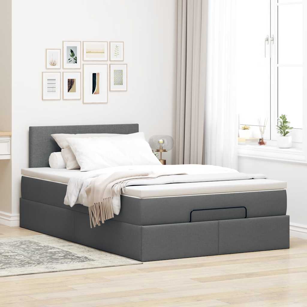 Pouf Letto con Materasso Grigio Scuro 120x190 cm in Tessuto | homemem39