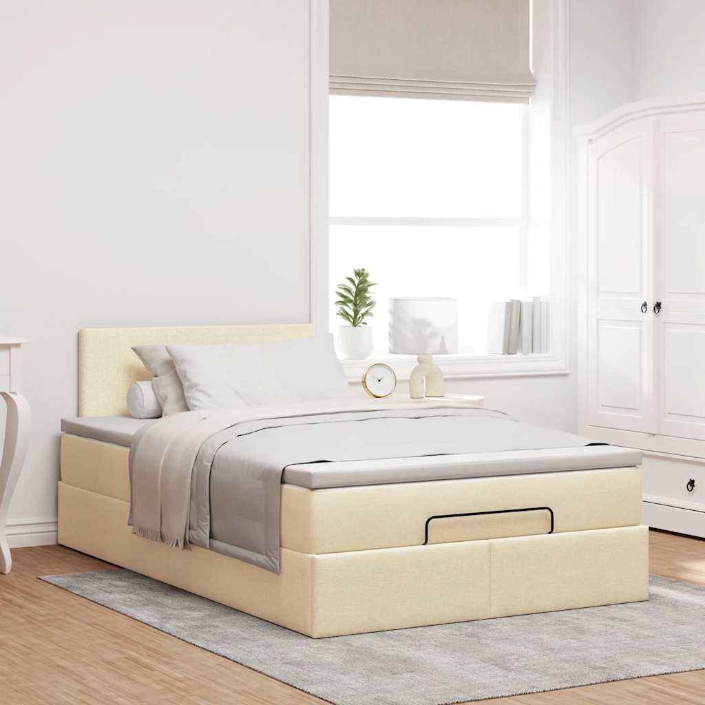 Struttura Letto Pouf con Materasso Crema 120x190 cm in Tessuto | homemem39