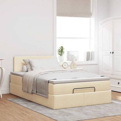 Struttura Letto Pouf con Materasso Crema 120x190 cm in Tessuto | homemem39