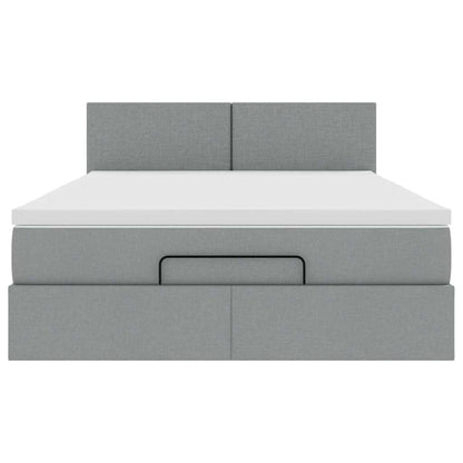Pouf Letto con Materasso Grigio Chiaro 140x190 cm in Tessuto