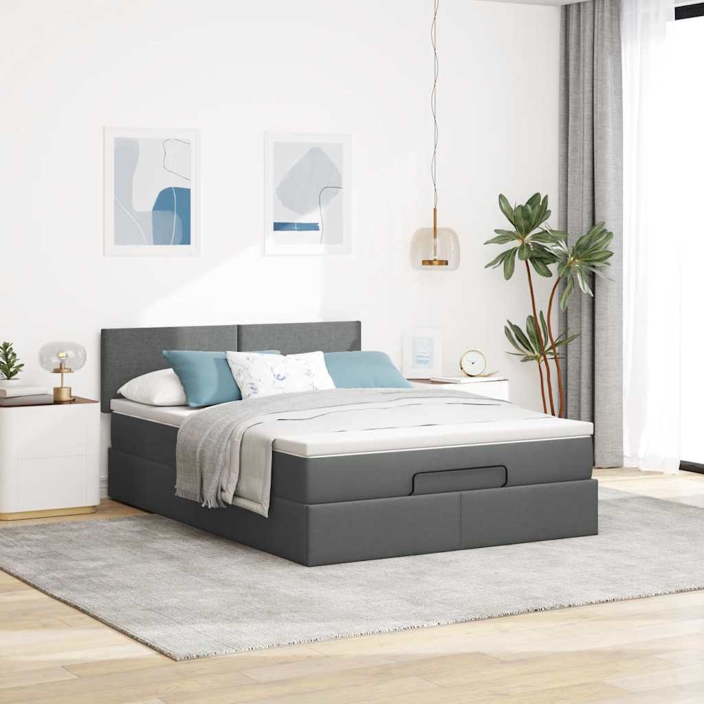 Pouf Letto con Materasso Grigio Scuro 140x190 cm in Tessuto | homemem39