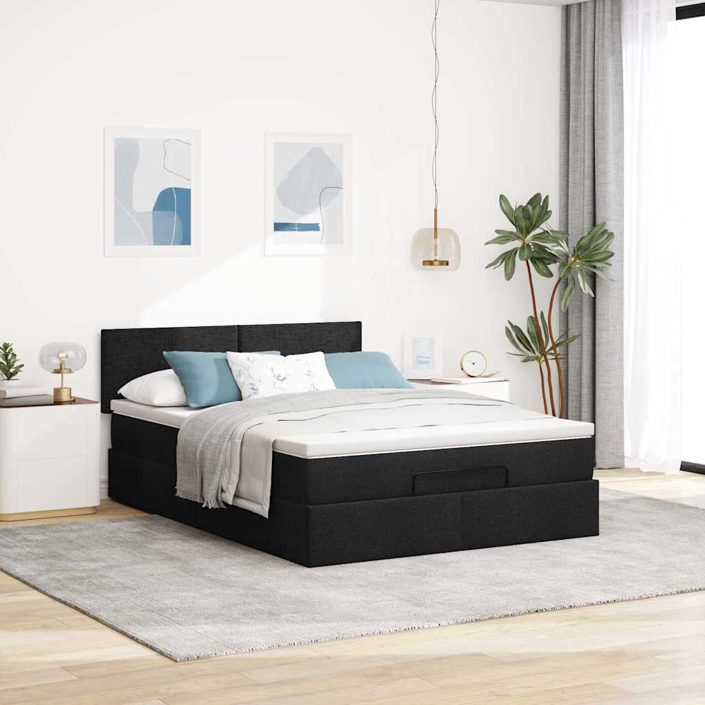 Pouf Letto con Materasso Nero 140x190 cm in Tessuto | homemem39